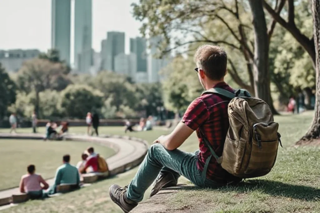 A backpapaer sitting park